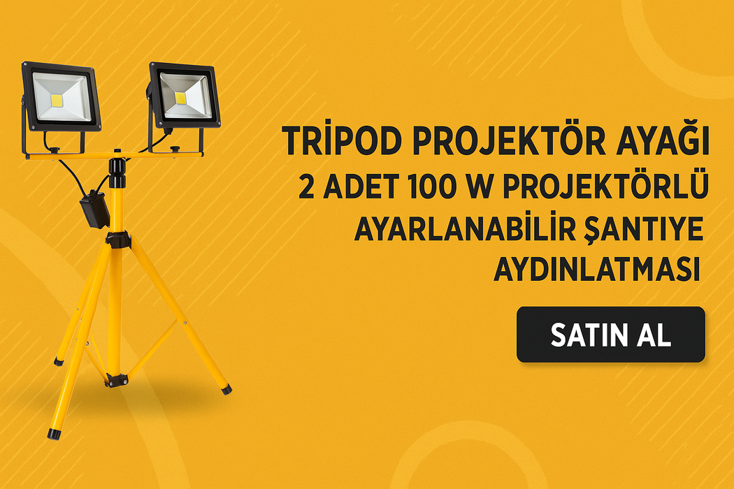 Ayarlanabilir Tripod Projektör Ayağı | 2x100W Seyyar Şantiye Aydınlatması – Ayaklı LED Projektör Seti