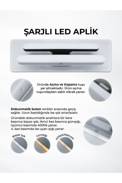Martı Cabinet Şarjlı Mıknatıslı Dokunmatik Anahtarlı Led Lamba