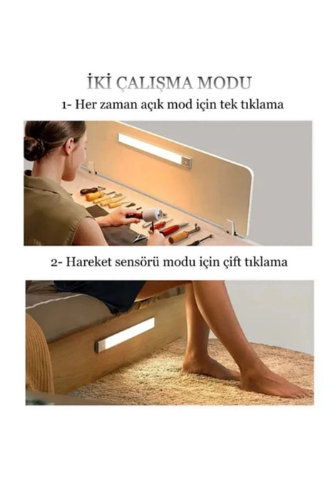 10W Ledli Mutfak ve Dolap İçi 3 Renk Mod'lu USB Şarjlı Hareket Sensörlü Armatür