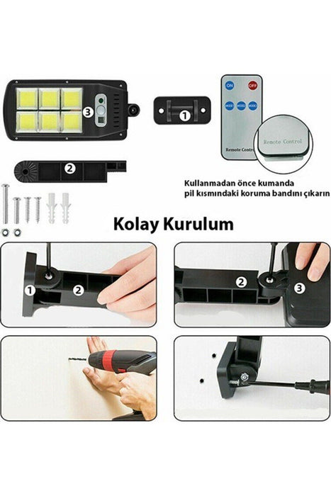 3 Modlu Güneş Enerjili Solar LED Bahçe Sokak Lambası Güneş Enerjili Hareket Sensörlü Kumandalı
