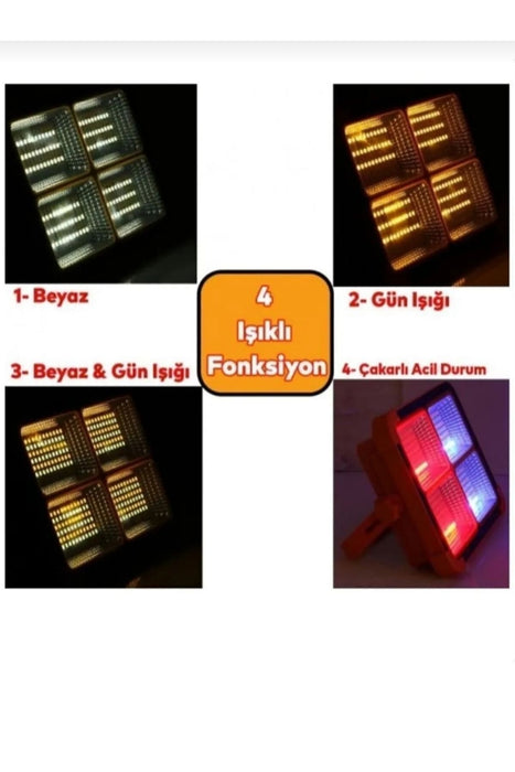 CT-4698 Güneş Enerjili Solar 200 W Led Projektör Taşınabilir Sarı Beyaz Ve Çakar Işık Lamba Ip44