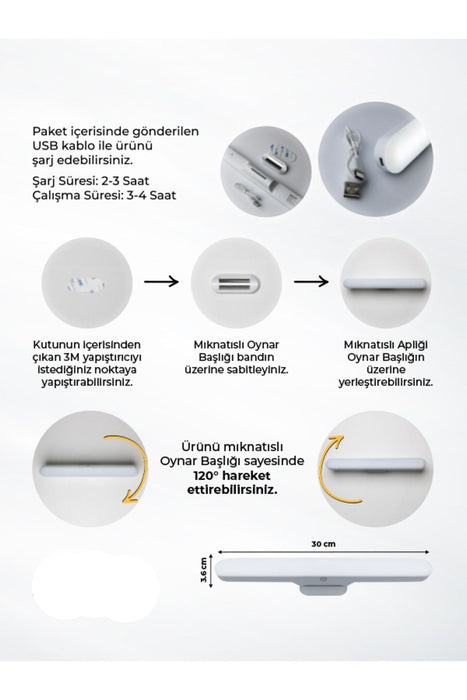 Martı Cabinet Şarjlı Mıknatıslı Dokunmatik Anahtarlı Led Lamba