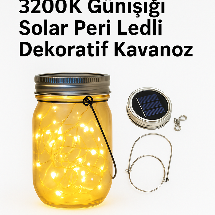 3W Solar Peri Ledli Dekoratif Kavanoz Lamba – 3200K Gün Işığı | Güneş Enerjili