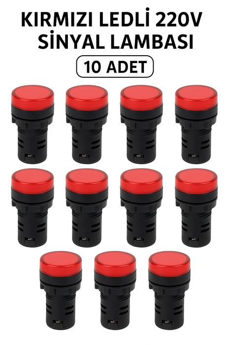 22 mm Ledli Sinyal Lambası 220V - KIRMIZI 10 Adet