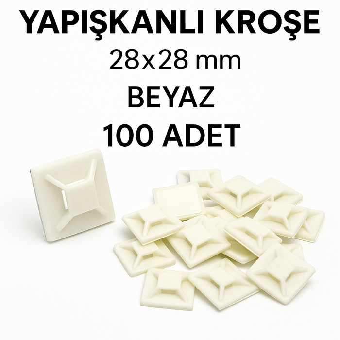 28x28 MM Yapışkanlı Kroşe Beyaz Renk 100 Adet
