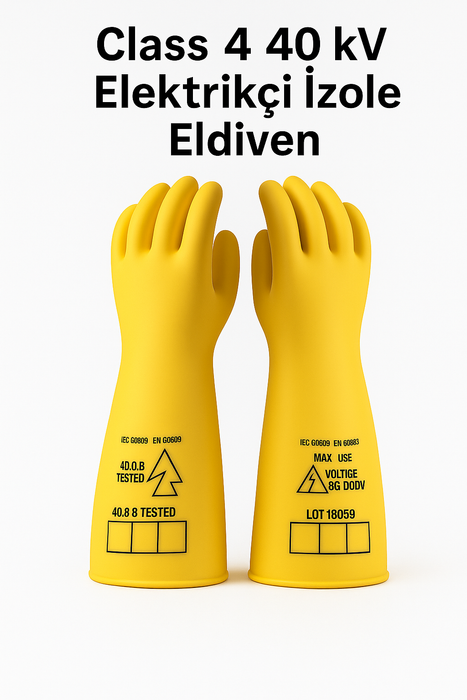 Class 4 Elektrikçi İzole Eldiven – 40kV Yüksek Gerilim Koruma | EN 60903 Sertifikalı