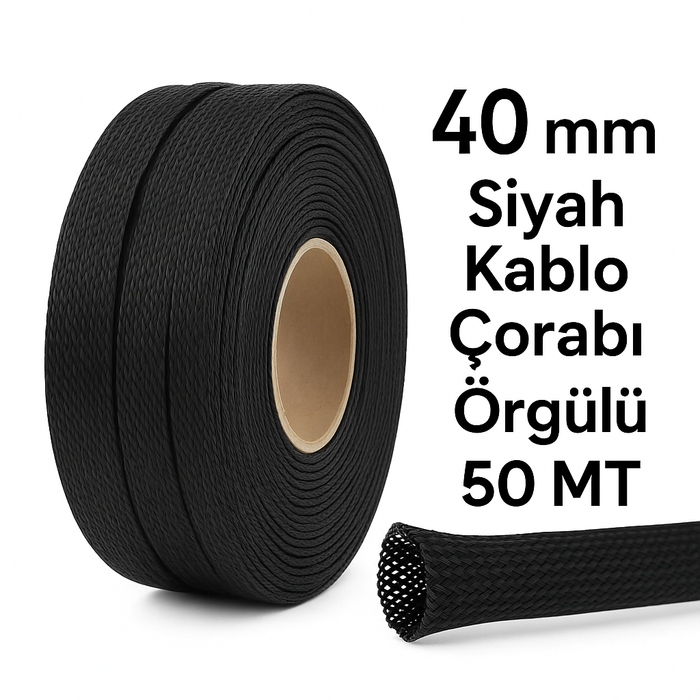 40 MM Siyah Kablo Çorabı Örgülü 50 MT
