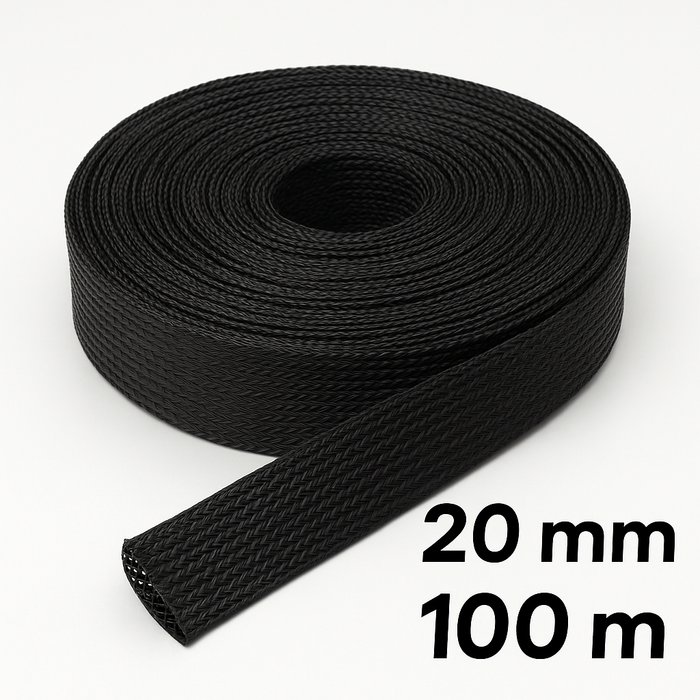 20 MM Siyah Örgülü Kablo Çorabı 100 MT